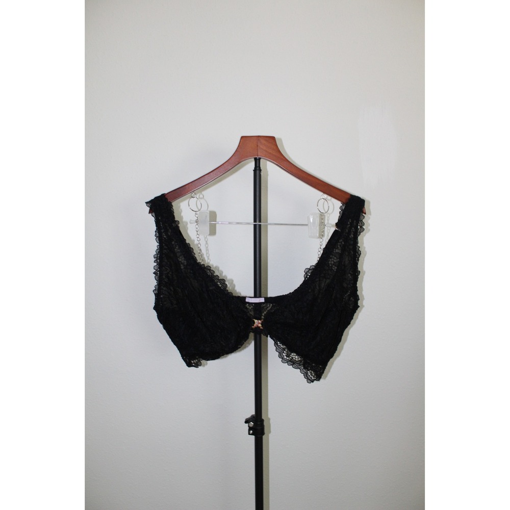 Savage X Fenty Black Lace Front Clasp Bralette Multi Color Crystal Rhinestone L